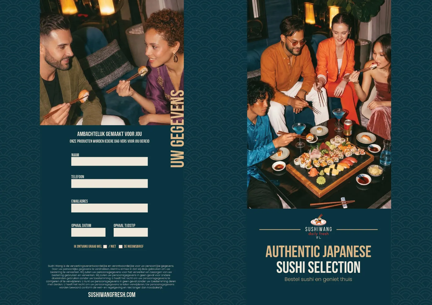 Sushi Wang: donkere stijlvolle brochure en menukaart