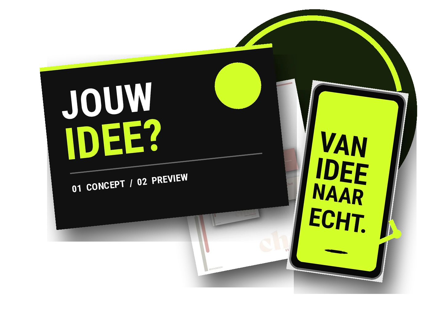Creatief voorbeeld van een gratis designpreview, van eerste idee tot eerste ontwerp